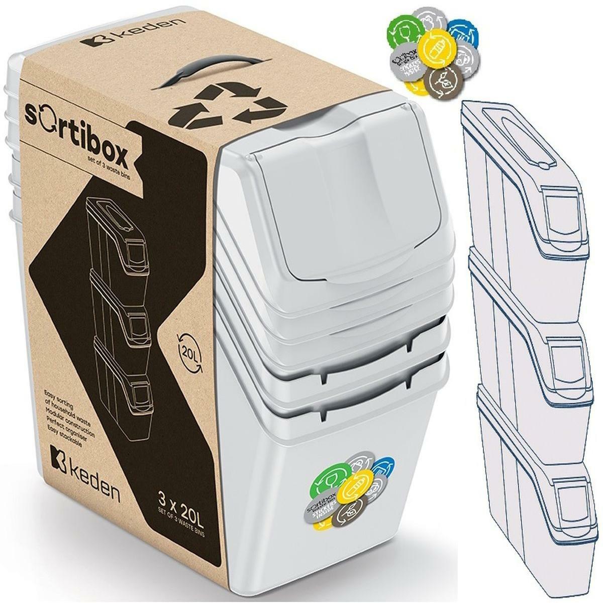 KEDEN SORTIBOX ABFALLBEHÄLTER 20L SET 3 – GRAU