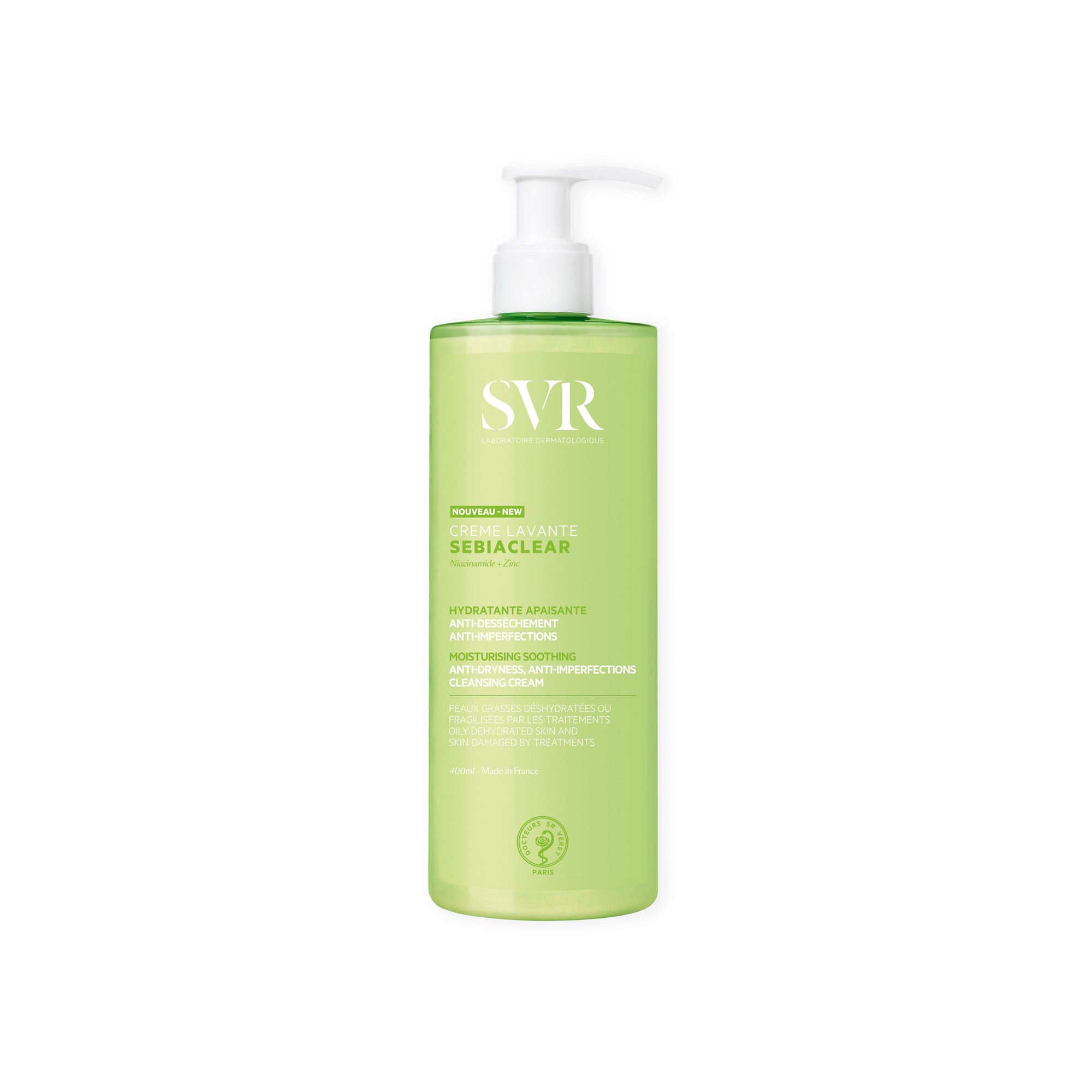 SVR - SVR Sebiaclear Reinigungscreme mit feuchtigkeitsspendender und beruhigender Wirkung, 400 ml