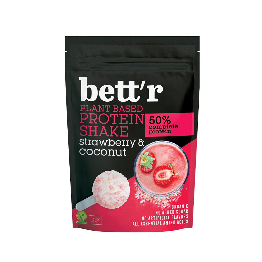 ERDBEER-KOKOSNUSS-PROTEIN-SHAKE OHNE ZUCKERZUSATZ, BIO 450 g - BETT'R