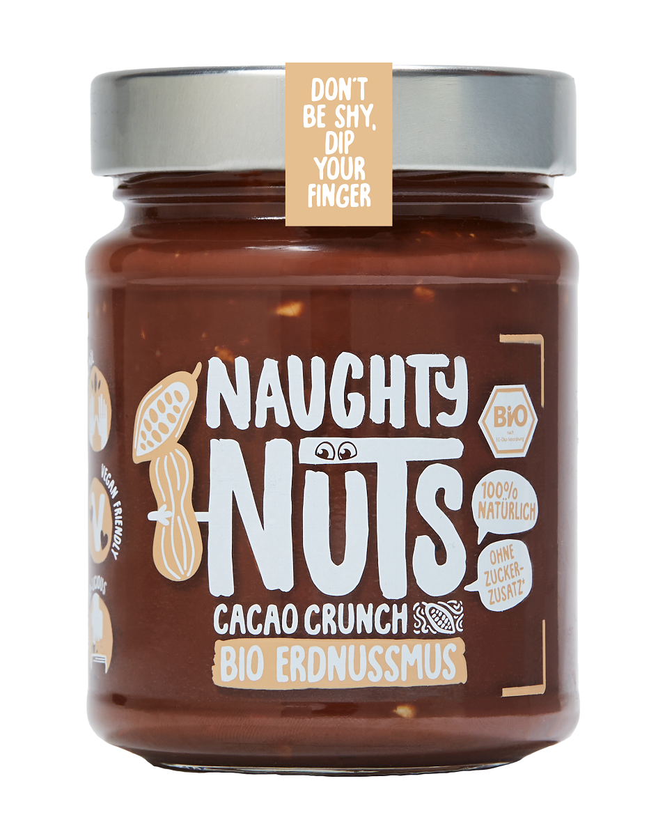 ERDNUSSCREME MIT KAKAO CRUNCHY BIO 250 g - NAUGHTY NUTS