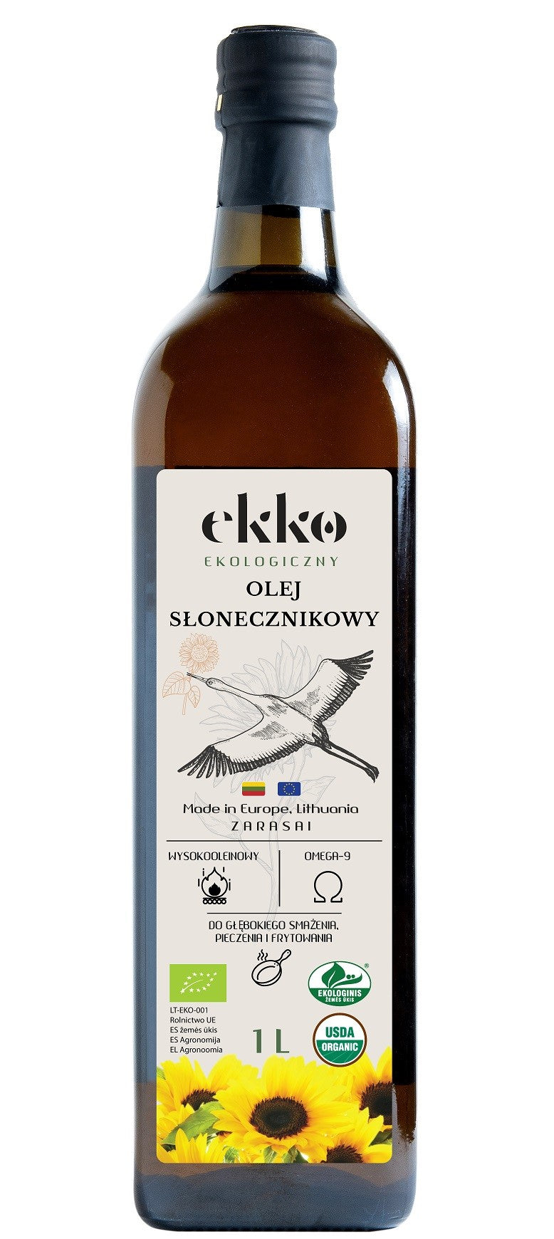 KALTGEPRESSTES SONNENBLUMENÖL ZUM KOCHEN UND BRATEN, BIO, 1 L (GLAS) - EKKO