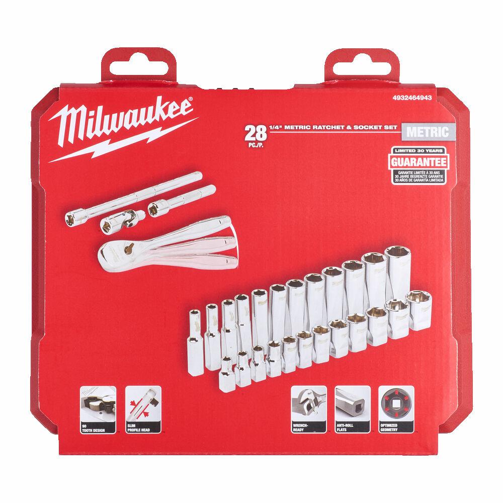 MILWAUKEE-STECKSCHLÜSSELSATZ 28-tlg. 1/4" MIT RASSEL