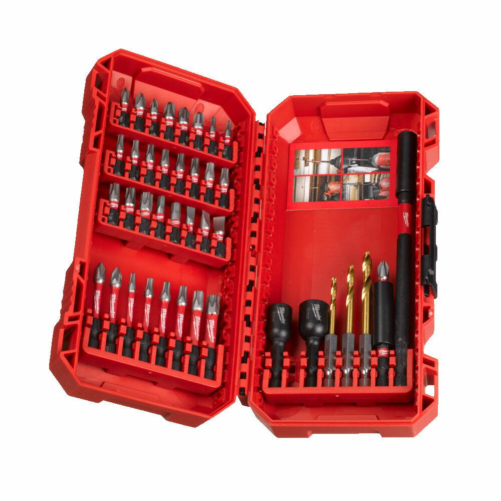 MILWAUKEE-SET SPITZEN/BITS + BOHRER + GRIFF 40-tlg. SCHOCKWELLE