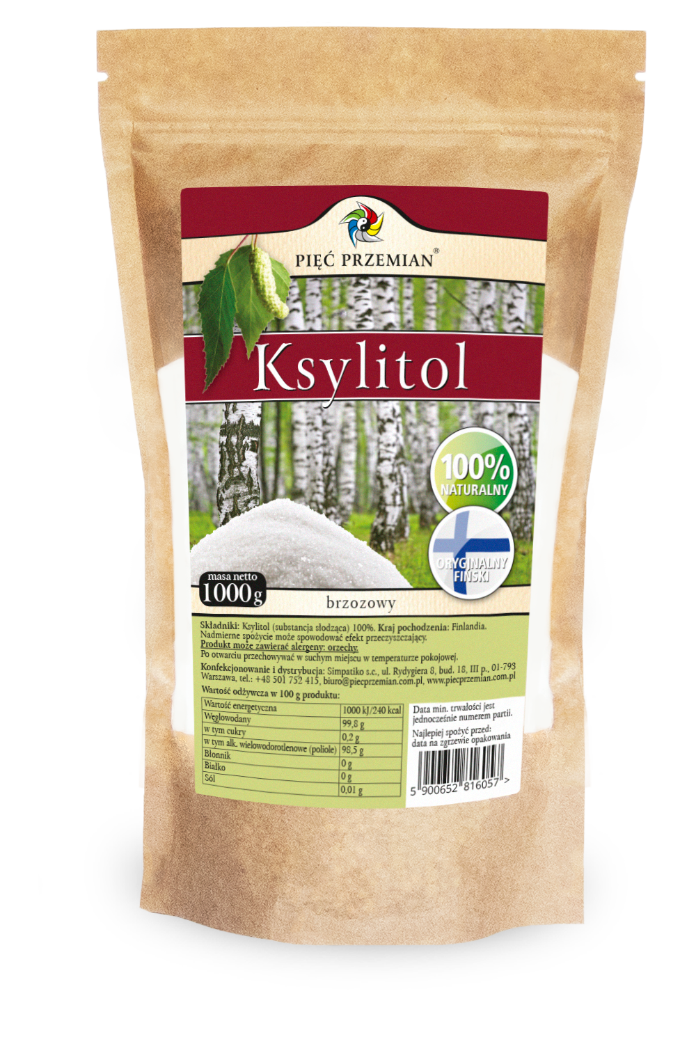 XYLITOL 1 kg (PAPIERBEUTEL) – FÜNF TRANSFORMATIONEN (FINNLAND)
