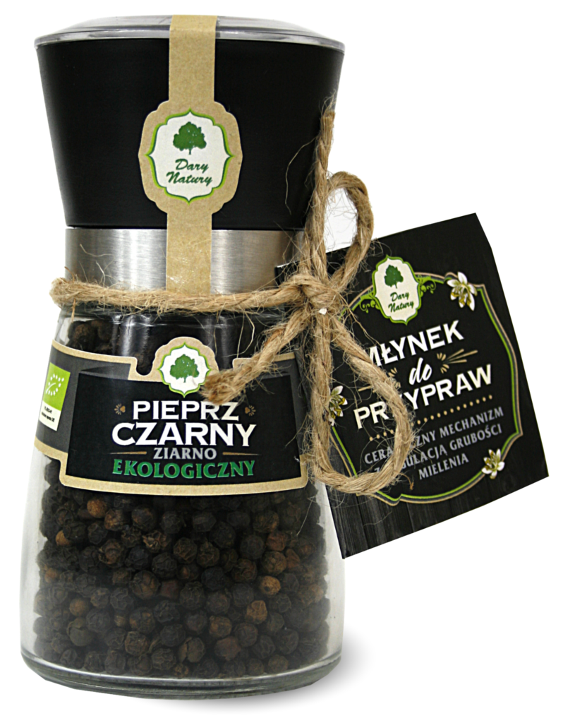 SCHWARZE PFEFFERKÖRNER IN BIO-MÜHLE 90 g - DARY NATURY