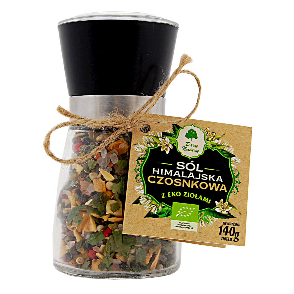 HIMALAYA-SALZ IN EINER MÜHLE MIT BIO-KRÄUTERN UND KNOBLAUCH 140 g - DARY NATURY