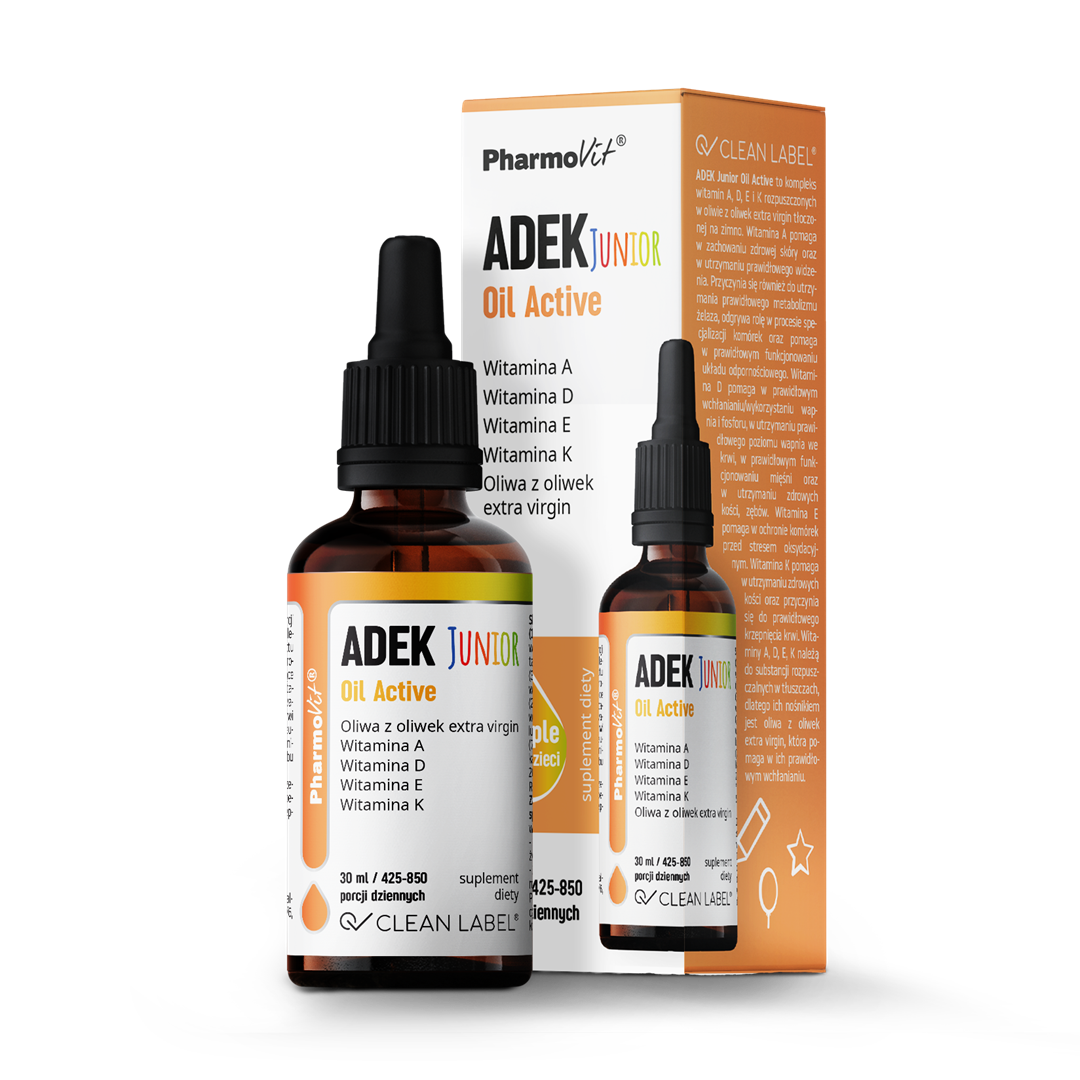 ADEK JUNIOR VITAMIN FÜR KINDER IN TROPFEN (300 µg + 10 µg + 4 mg + 20 µg) GLUTENFREI 30 ml - PHARMOVIT (CLEAN LABEL)