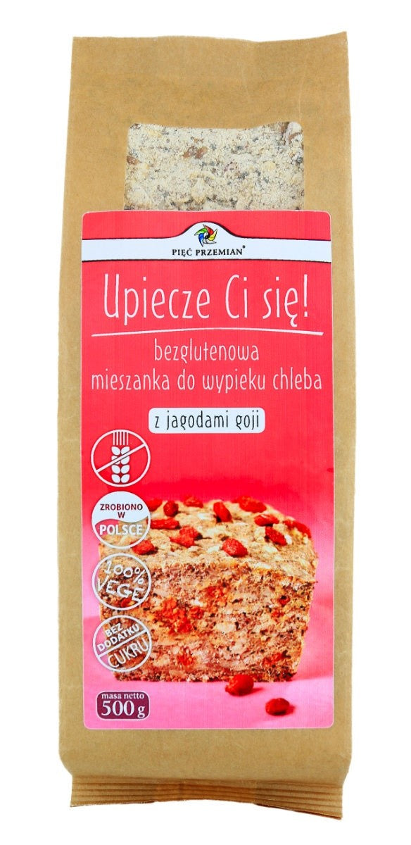 MISCHUNG ZUM BROTBACKEN MIT GOJI-BEEREN OHNE ZUCKERZUSATZ, GLUTENFREI 500 g – FÜNF UMWANDLUNGEN