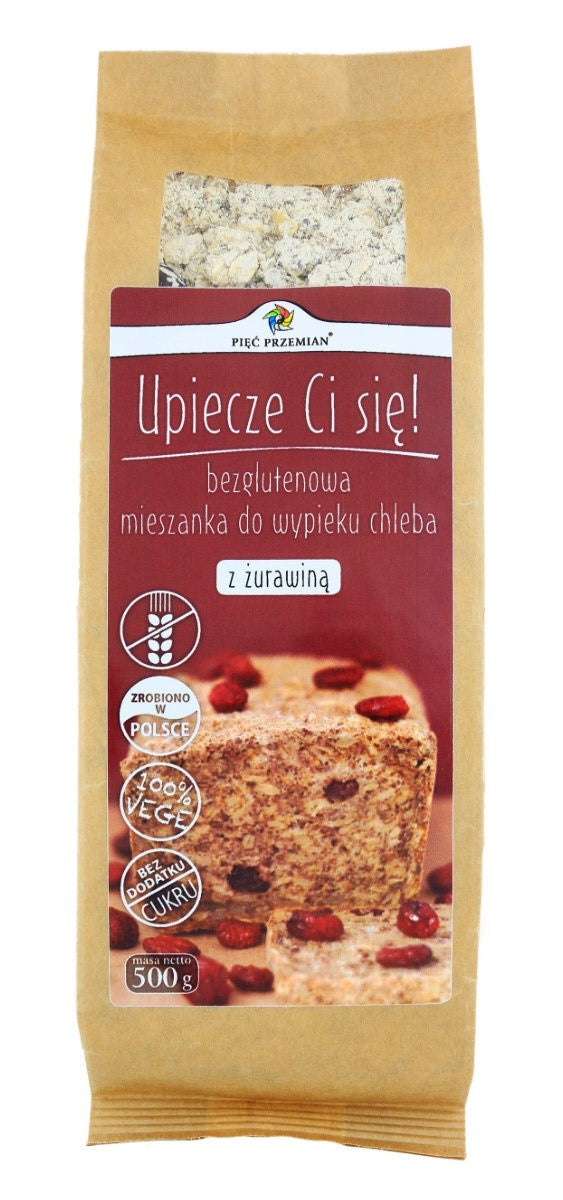 MISCHUNG ZUM BROTBACKEN MIT CRANBERRIES OHNE ZUCKERZUSATZ, GLUTENFREI 500 g – FÜNF UMWANDLUNGEN