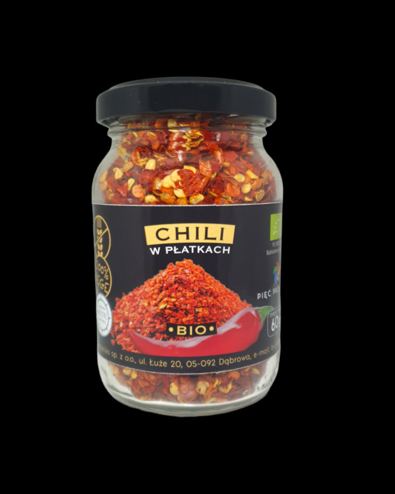 CHILI GLUTENFREIE BIO-CHILIFLOCKEN 60 g – FÜNF TRANSFORMATIONEN