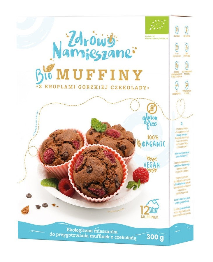 MUFFIN-MIX MIT DUNKLEN SCHOKOLADENTROPFEN, GLUTENFREI BIO 300 g – GESUND GEMISCHT