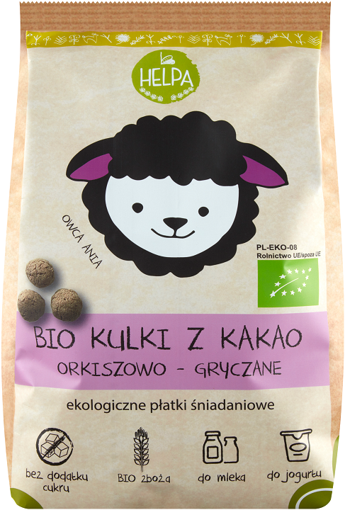 DINKEL- UND BUCHWEIZENKUGELN MIT KAKAO OHNE ZUCKERZUSATZ, BIO 160 g - HELPA
