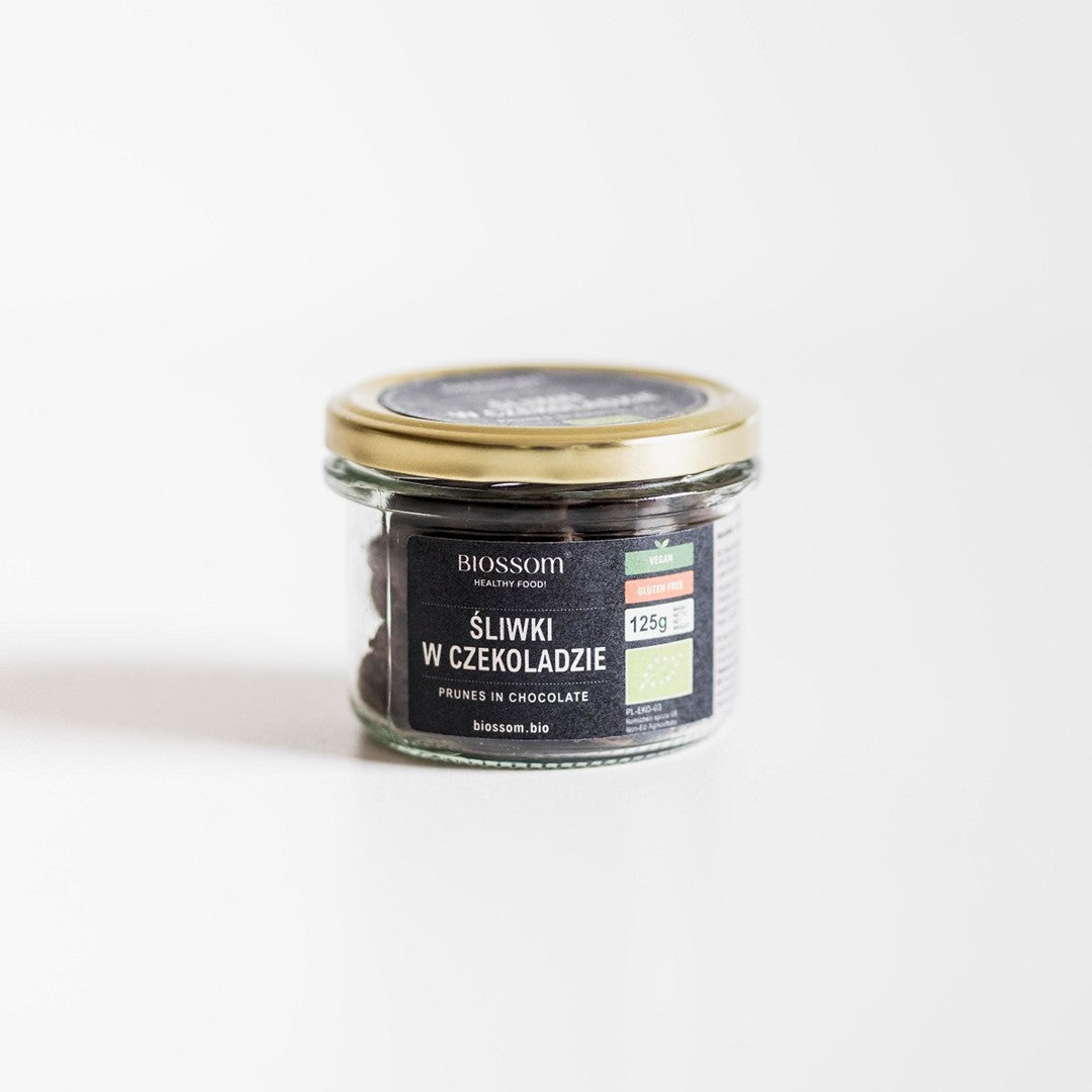KALIFORNISCHE PFLAUMEN IN SCHOKOLADE, GLUTENFREI, BIO 125 g - BIOSSOM