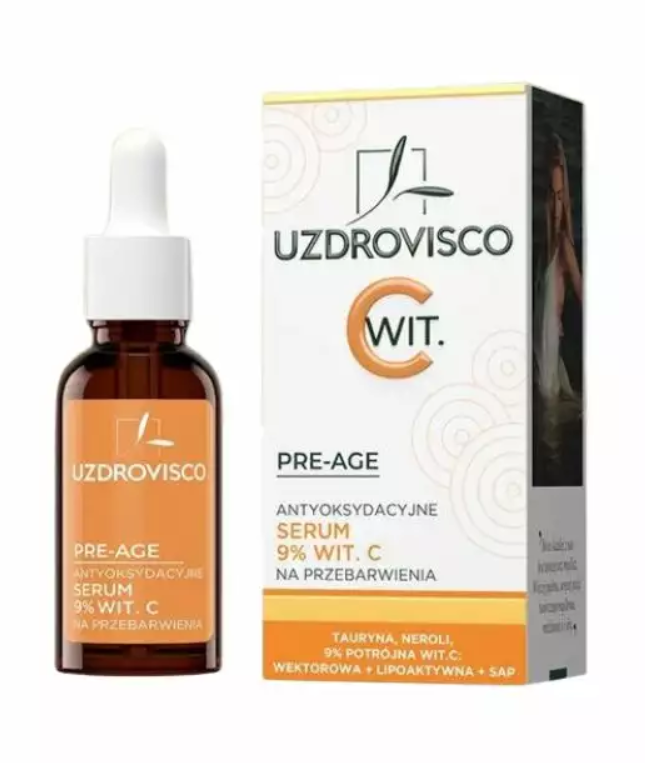 GESICHTSSERUM MIT VITAMIN C-ANTIOXIDANT GEGEN VERFÄRBUNGEN 30 ml - UZDROVISCO (PRE-AGE)