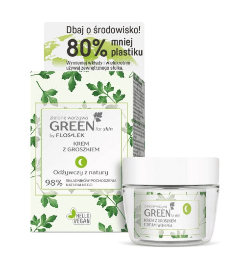 FLOSLEK - Flos-Lek Green für die Haut, Grünes Gemüse, Nachtcreme mit Erbsen, Öko-Set, 50 ml – Ablaufdatum: 30. April 2024