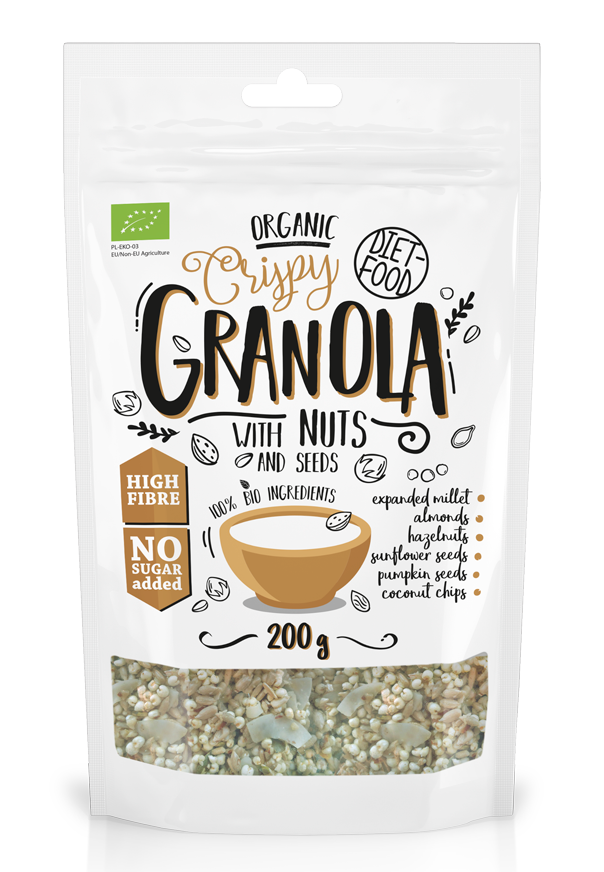 NUSSGRANOLA MIT HASELNÜSSEN UND BIO-MANDELN 200 g - DIÄT-ERNÄHRUNG