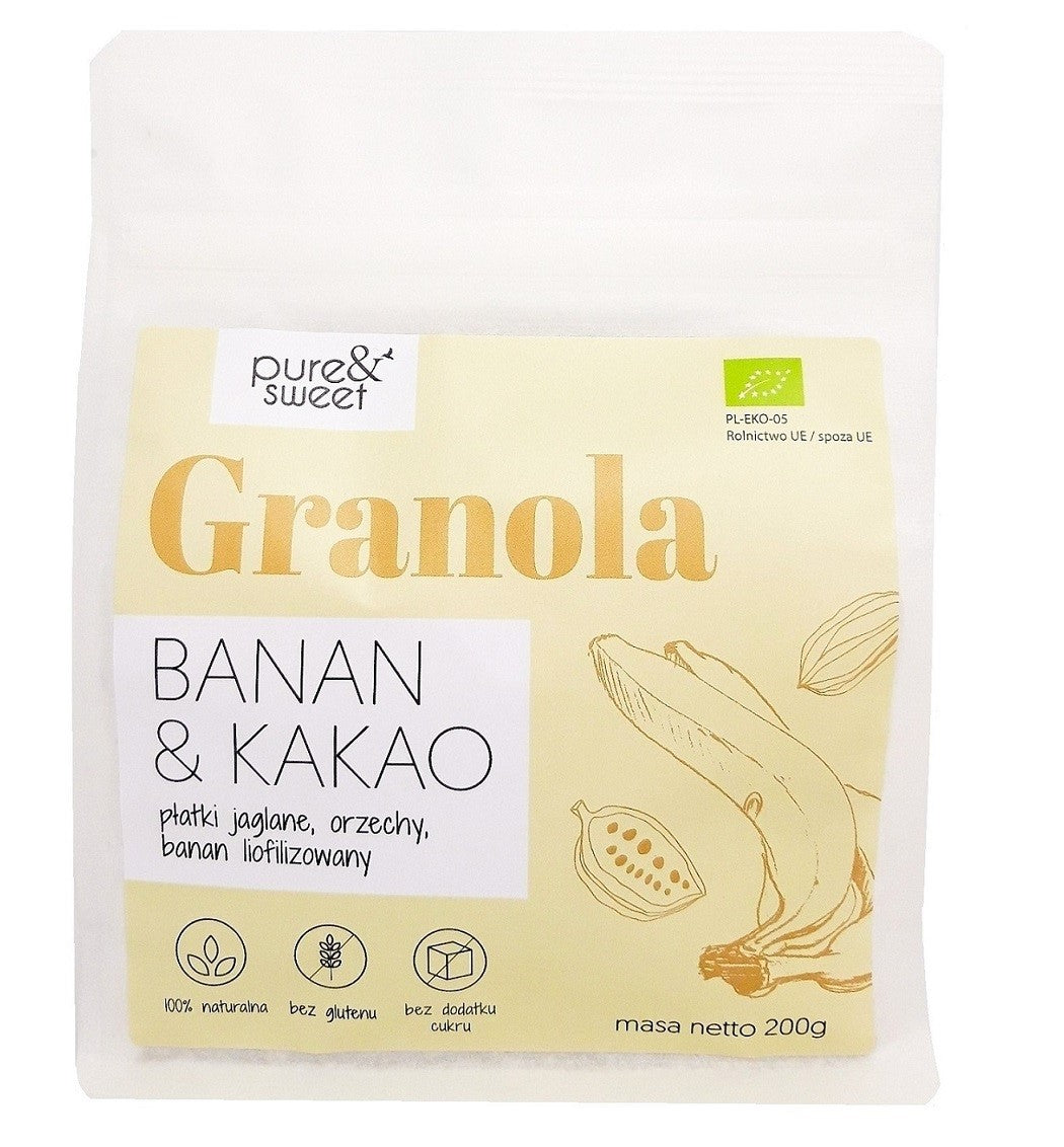 BANANENGRANOLA – KAKAO OHNE ZUCKERZUSATZ, GLUTENFREI, BIO 200 g – REIN & SÜß