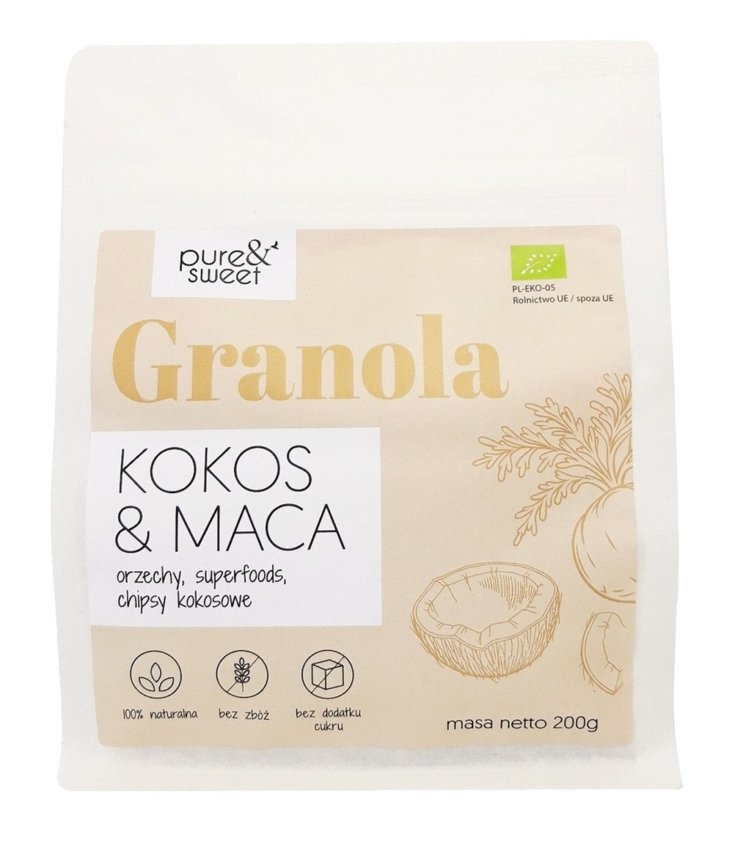 KOKOSNUSSGRANOLA – MACA OHNE ZUCKERZUSATZ, GLUTENFREI, BIO 200 g – REIN & SÜß