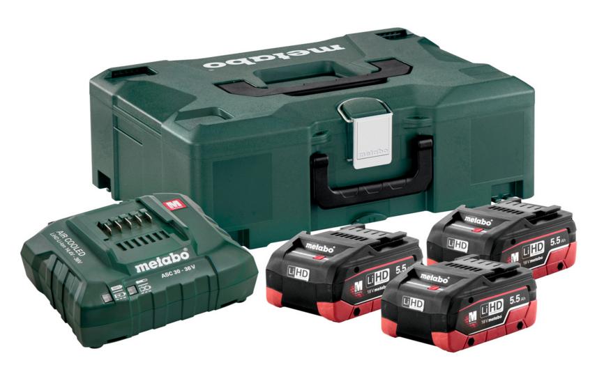 METABO AKKU-SET 3 x 5,5 Ah LIHD + ASC-LADEGERÄT 30-36 V + METALOC-KOFFER
