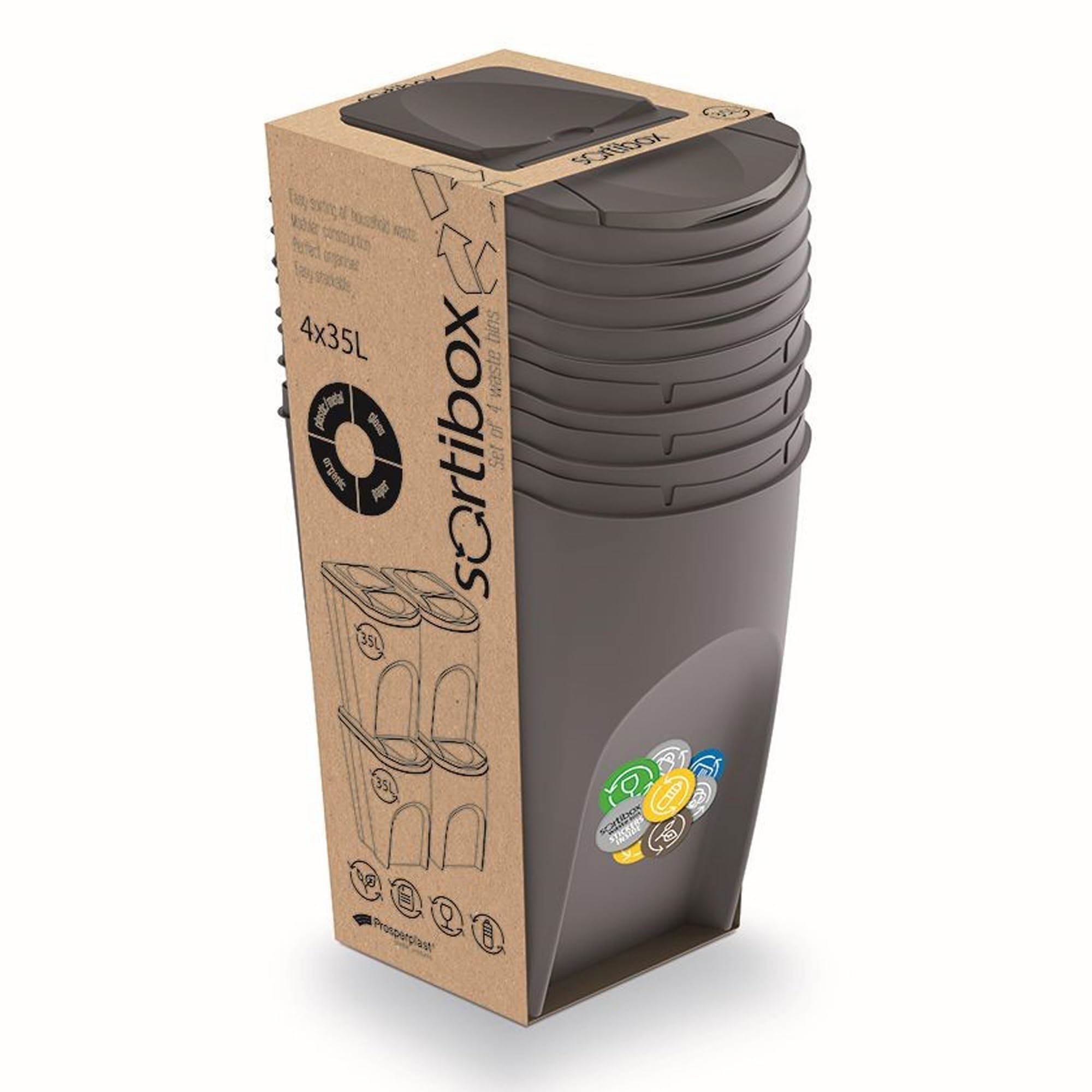 KEDEN SORTIBOX MÜLLBEHÄLTER 35L SET 4 – STEINGRAU