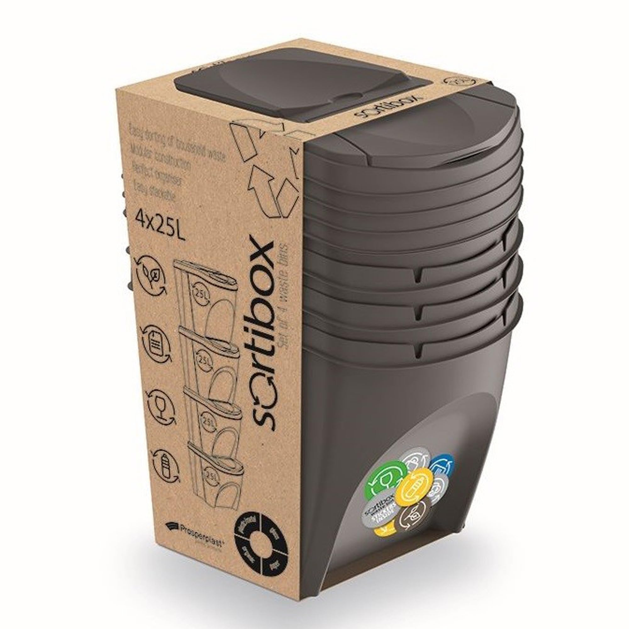 KEDEN SORTIBOX MÜLLBEHÄLTER 25L SET 4 – STEINGRAU
