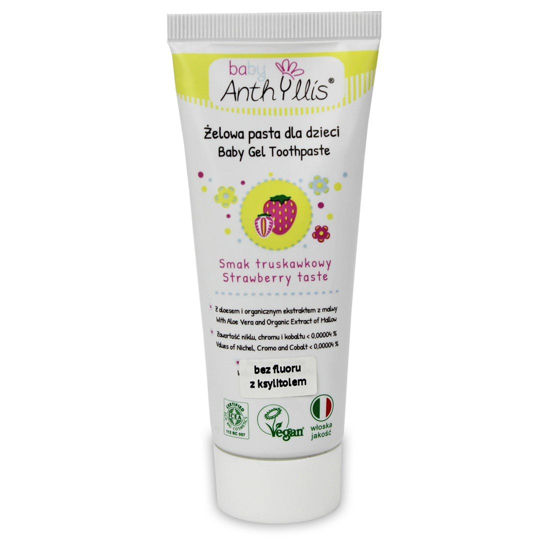 KINDERZAHNPASTA OHNE FLUORID AB DEM ERSTEN ZAHN, ERDBEERE, 75 ml – BABY ANTHYLLIS