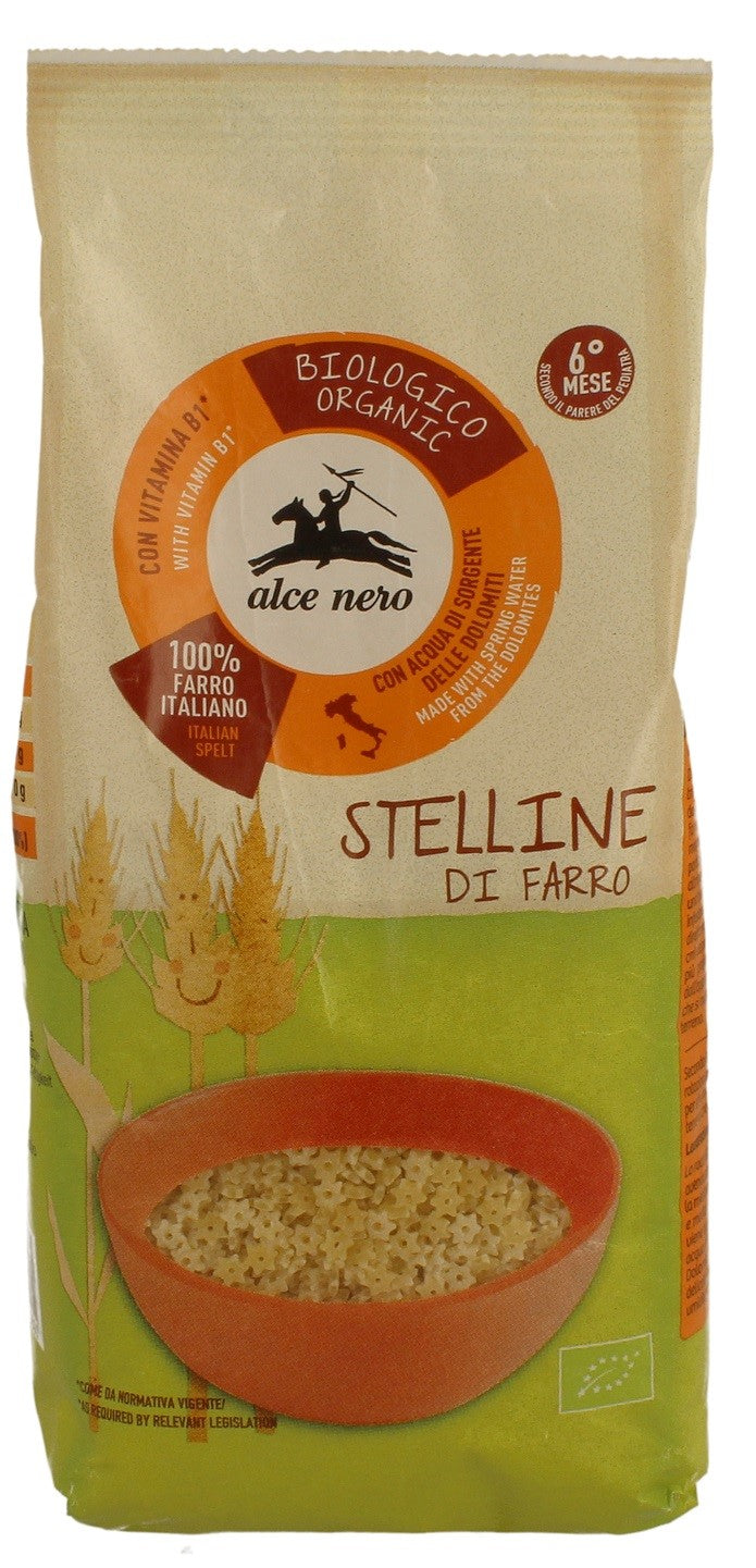 Nudeln (aus Emmer) STERNE MIT VITAMIN B1 FÜR KINDER AB 6 MONATE BIO 500 g - ALCE NERO
