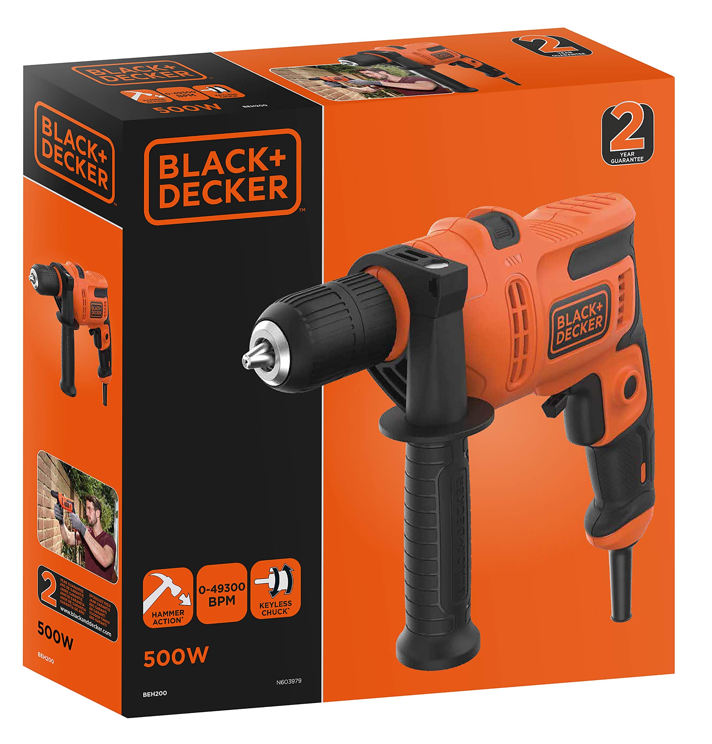 SCHLAGBOHRER VON BLACK+DECKER. 500 W BEH200-QS KARTON