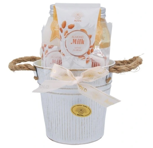 AUREUS - Aurora Geschenkset Milch- und Honiggel 250 ml + Balsam 250 ml + Handcreme 100 ml + Waschlappen