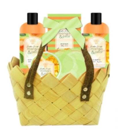 AUREUS - Aurora Geschenkset Mango- und Birnengel 300 ml + Shampoo 300 ml + Seife 100 g + Balsam 50 ml + Schwamm