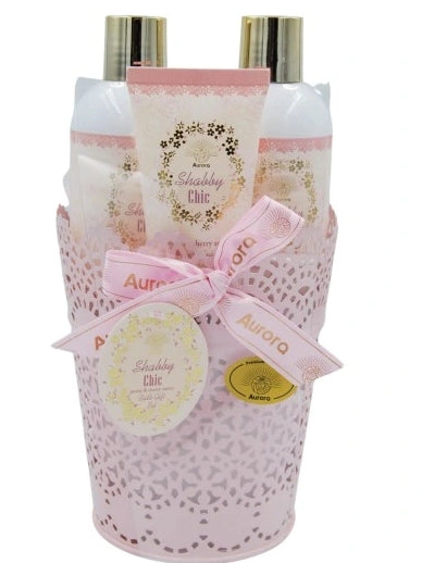 AUREUS - Aurora Geschenkset Shabby Chic Gel 200 ml + Balsam 200 ml + Handcreme 60 ml + Waschlappen