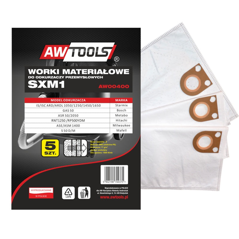 AWTOOLS MIKRO-VLIESTASCHEN SXM1, Set à 5 Stück. GAS 50 / STARMIX