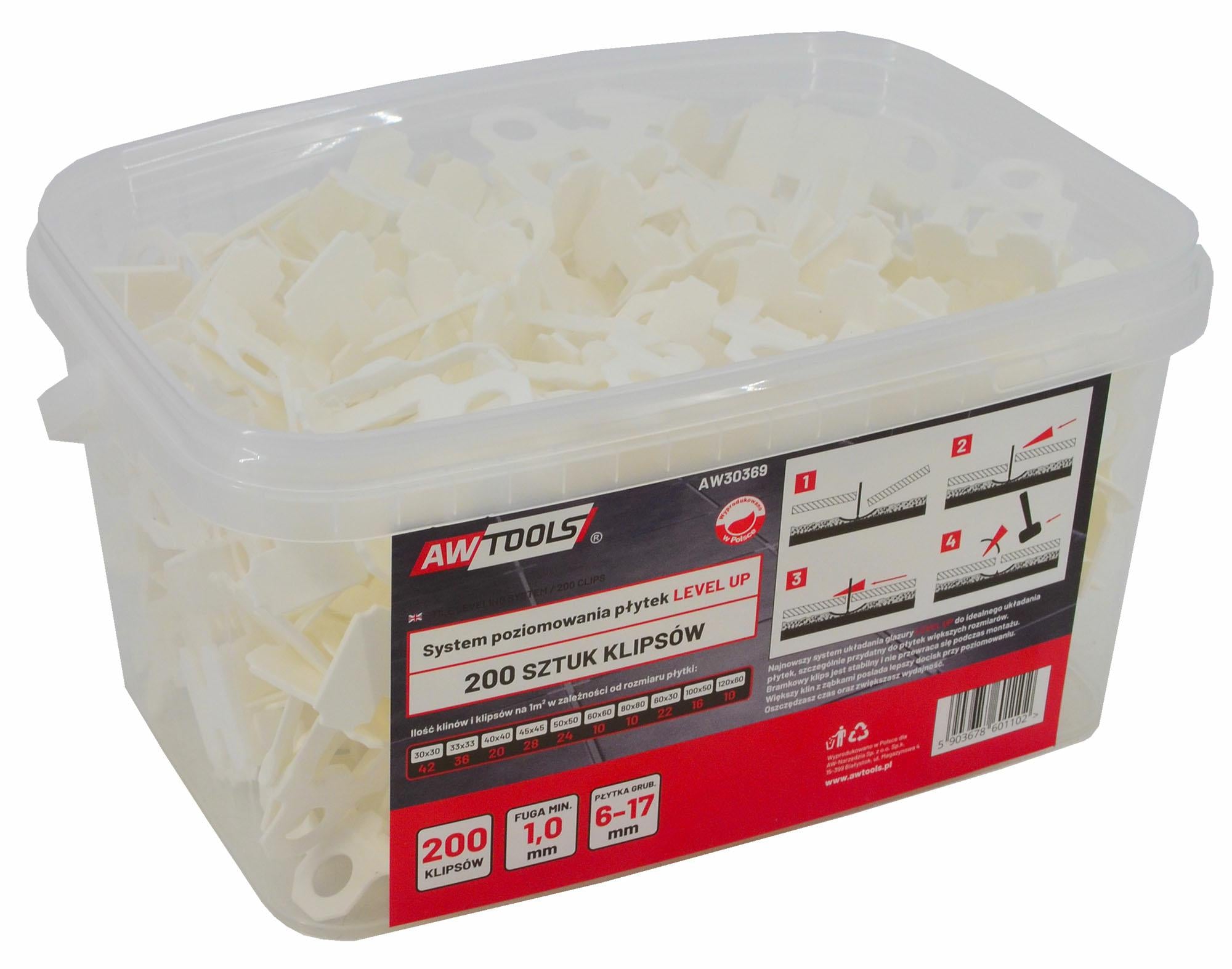 AWTOOLS LEVEL UP FLIESENNIVELLIERSYSTEM 1,0 mm – 6–17 mm – CLIP 200 Stk.