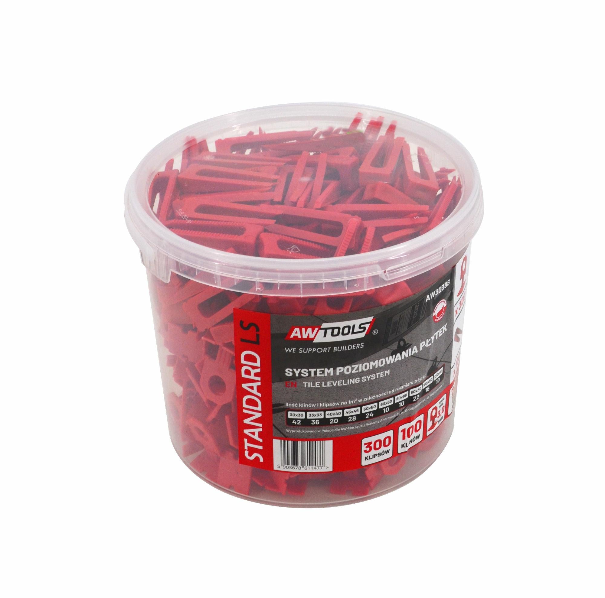 AWTOOLS STANDARD-FLIESENNIVELLIERSYSTEM 3,0 mm – 7–15 mm – CLIP 300 Stk. + KEIL 100 Stk.