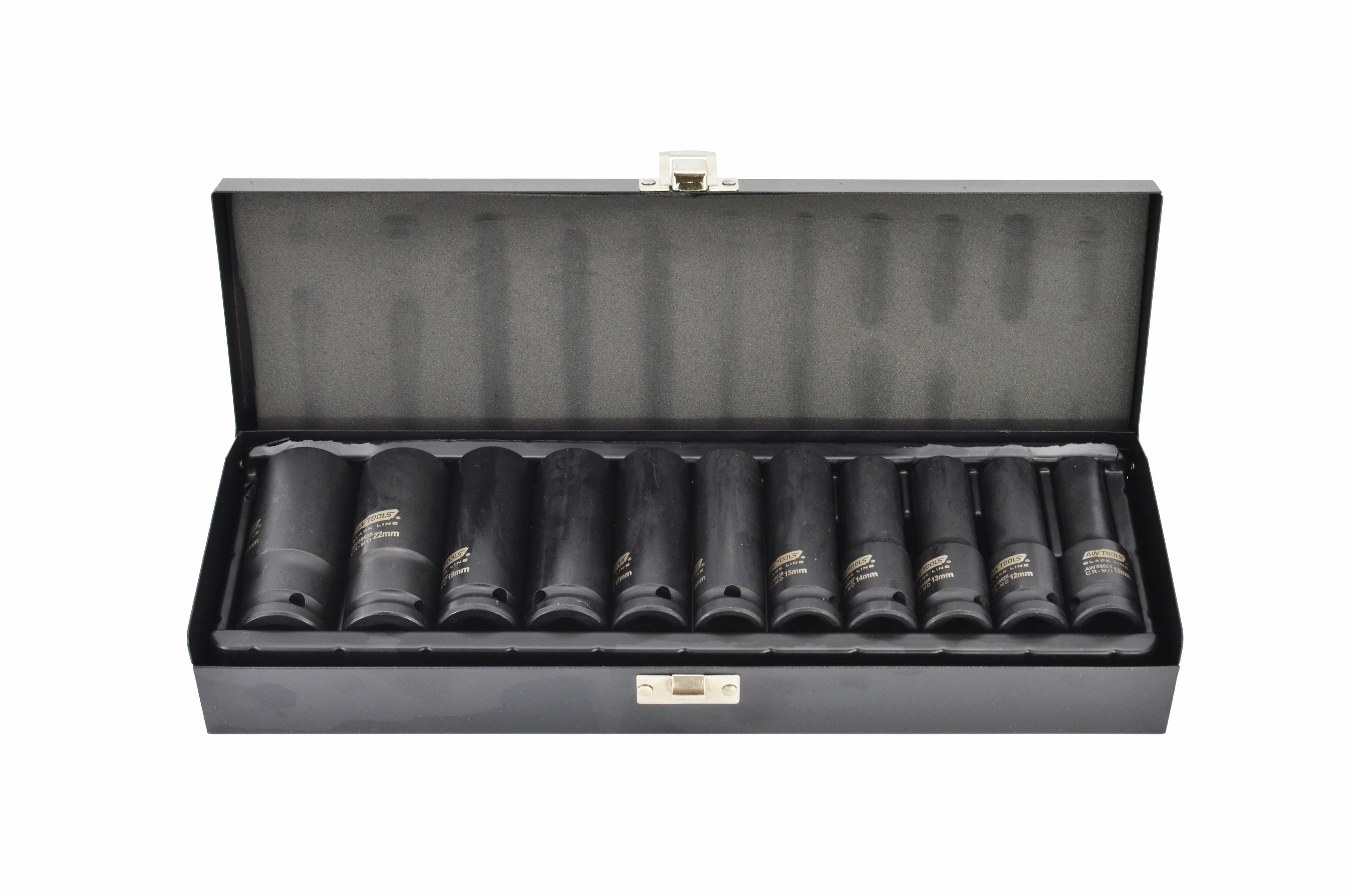 AWTOOLS 1/2" Schlag-Steckschlüsselsatz 11 Teile 10–24 mm schwarze Linie