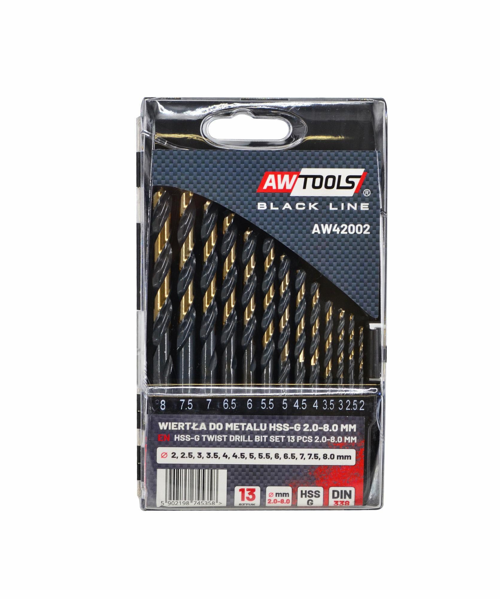 AWTOOLS METALL-HSS-M2-BOHRER-BOHRER-SET. 13 Stück/2-8 mm/ PREMIUM
