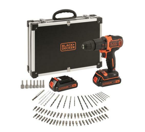 BLACK+DECKER SCHLAGBOHRER/ANTRIEB 18V 2x1,5Ah + 80 Stk. ZUBEHÖR