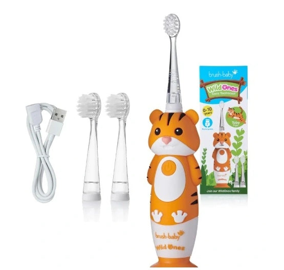 ARS DENTAL - Brush-Baby Wildones Schallzahnbürste für Kinder von 0 bis 10 Jahren, Tiger