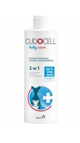 CELTHER - Cudocell Baby Derm 3in1 Flüssigkeit, Gel, Shampoo für atopische, trockene und gereizte Haut ab dem 1. Lebenstag, 400 ml