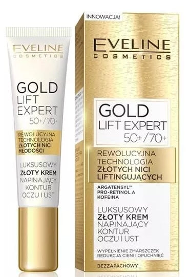 EVELINE COSMETICS - Eveline Gold Lift Expert 50/70+ luxuriöse goldene Creme, die die Konturen von Augen und Lippen strafft, 15 ml