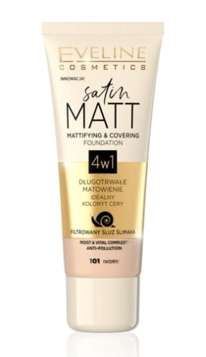 EVELINE COSMETICS - Eveline Satin Matt Mattierende und abdeckende Foundation 101 Ivory 30 ml