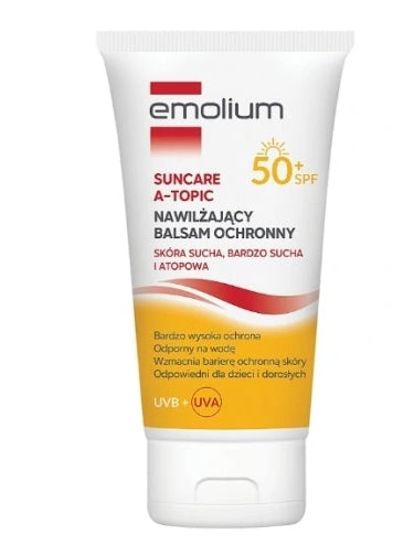 PERRIGO POLAND - Emolium A-Topic Suncare Feuchtigkeitsspendender Schutzbalsam für trockene, atopische Haut LSF 50+, 150 ml