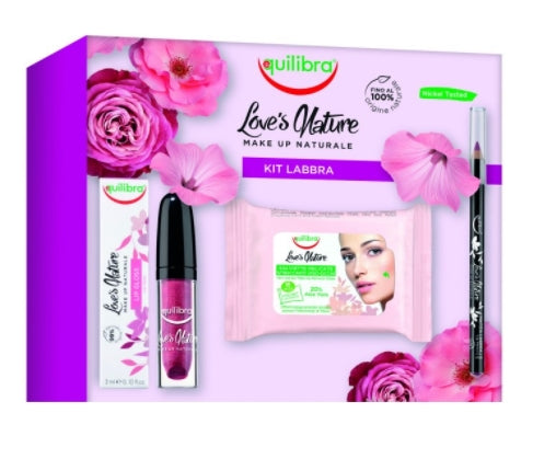 EQUILIBRA - Equilibra, Loves Nature Lippenset: Lipgloss 3 ml + Lippenstift 1,1 g + Tücher 10 Stück