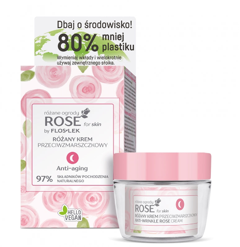 FLOSLEK - Flos-Lek, Rose für die Haut, Rose Anti-Falten-Nachtcreme, Öko-Set, 50 ml