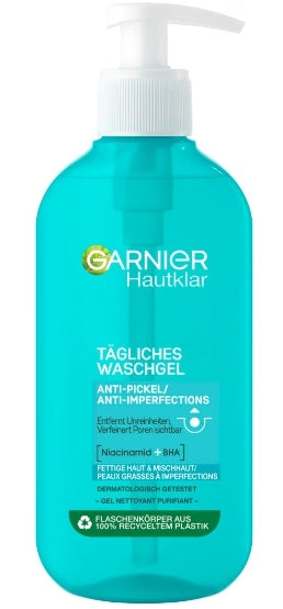 GARNIER - Garnier Skin-clear Daily, Anti-Pollution-Gel, entfernt Mitesser mit Zink und Salicylsäure, Gesichtsreinigung, 200 ml