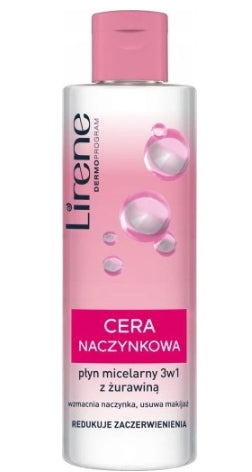 LIRENE - Lirene, 3in1 Mizellenflüssigkeit zum Entfernen von Gesichts- und Augen-Make-up mit Preiselbeeren, Gefäßhaut, 200 ml