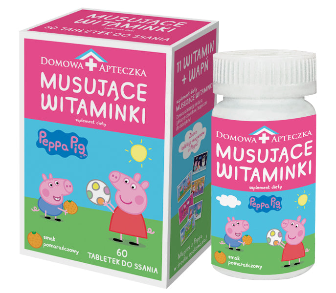 DOMOWA APTECZKA - Home Erste-Hilfe-Set Brausevitamine Peppa Pig Orangengeschmack für Kinder ab 3 Jahren, 60 Lutschtabletten