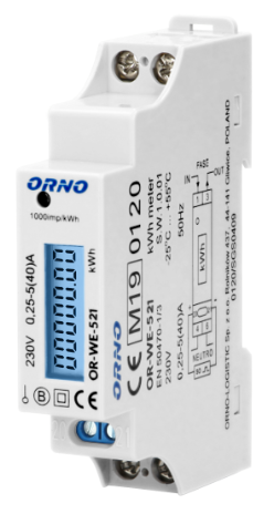 ORNO 1-Phasen-Stromzähler, 40A, MID, Impulsausgang, Hintergrundbeleuchtung, 1 Modul
