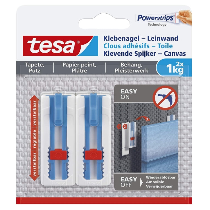 TESA - Tesa Power-Strips, Selbstklebender Nagel für Tapeten und Putz 1kg, 2 Stück