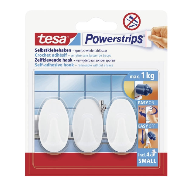 TESA - Tesa, Powerstrips oval, Haken, 4 Stück
